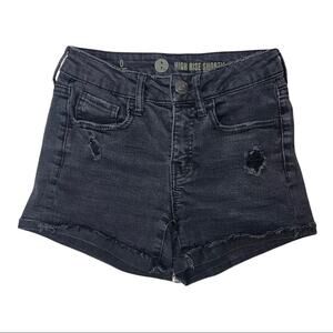SO Black Stretch Denim Jean Shortie Shorts High Rise Waist Distressed Size 0